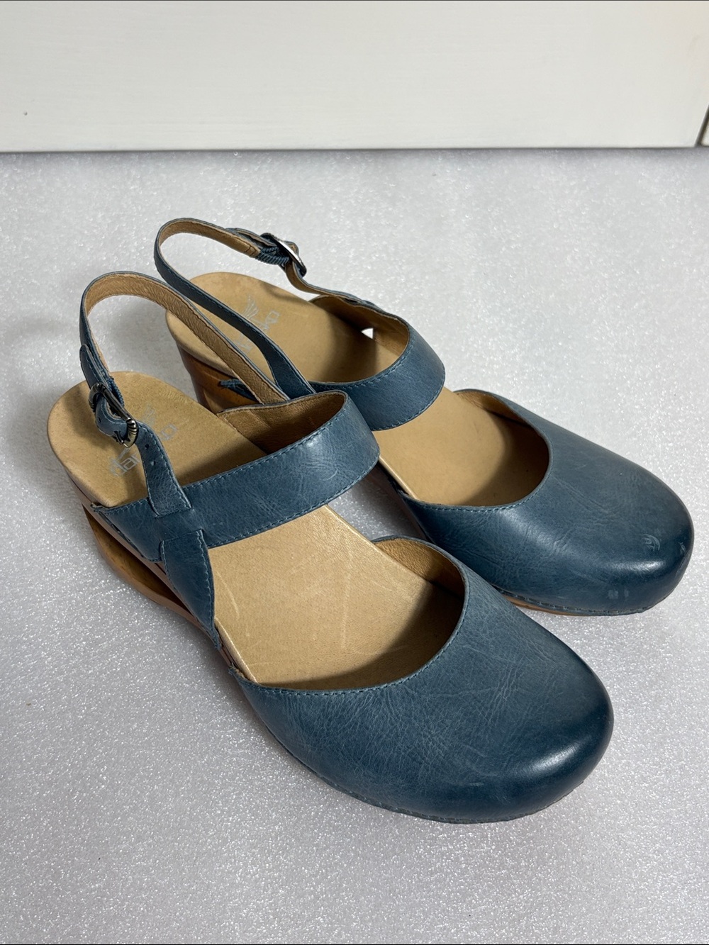 Dansko Blue Slingback Clogs with Buckle Strap